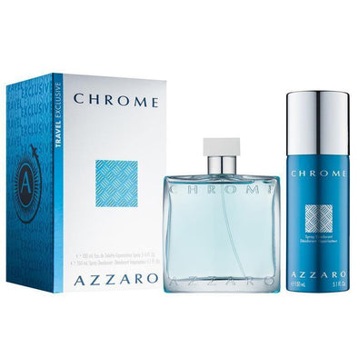 Chrome Gift Set By Azzaro - 3.4 oz Eau De Toilette Spray + 5 oz Deodorant Spray