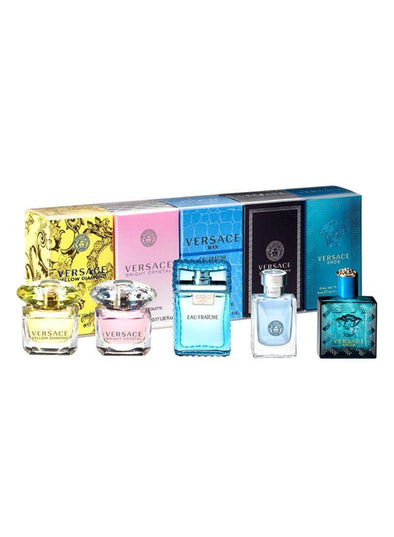 Versace Pour Homme Gift Set By Versace - The Best of Versace Men's and Women's Miniatures Collection Includes .17 oz Versace Eros, .17 oz Versace Pour Homme, .17 oz Versace Man Eau Fraiche, .17 oz Bright Crystal, and .17 oz Versace Yellow Diamond Gift Set - The Best of Versace Men's and Women's Miniatures Collection Includes .17 oz Versace Eros, .17 oz Versace Pour Homme, .17 oz Versace Man Eau Fraiche, .17 oz Bright Crystal, and .17 oz Versace Yellow Diamond